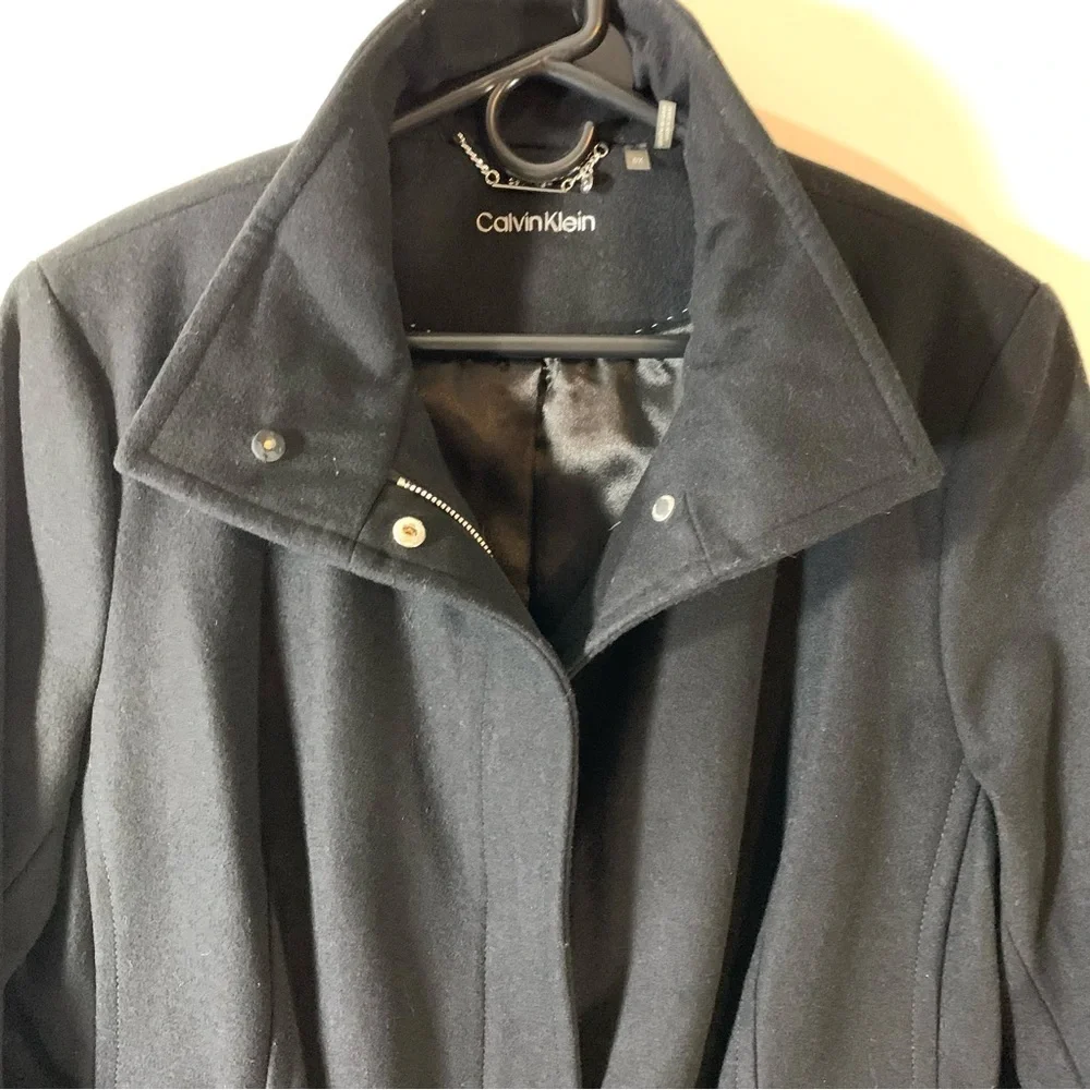 Calvin Klein Black Wool Blend Pea Coat - Picture 5 of 16